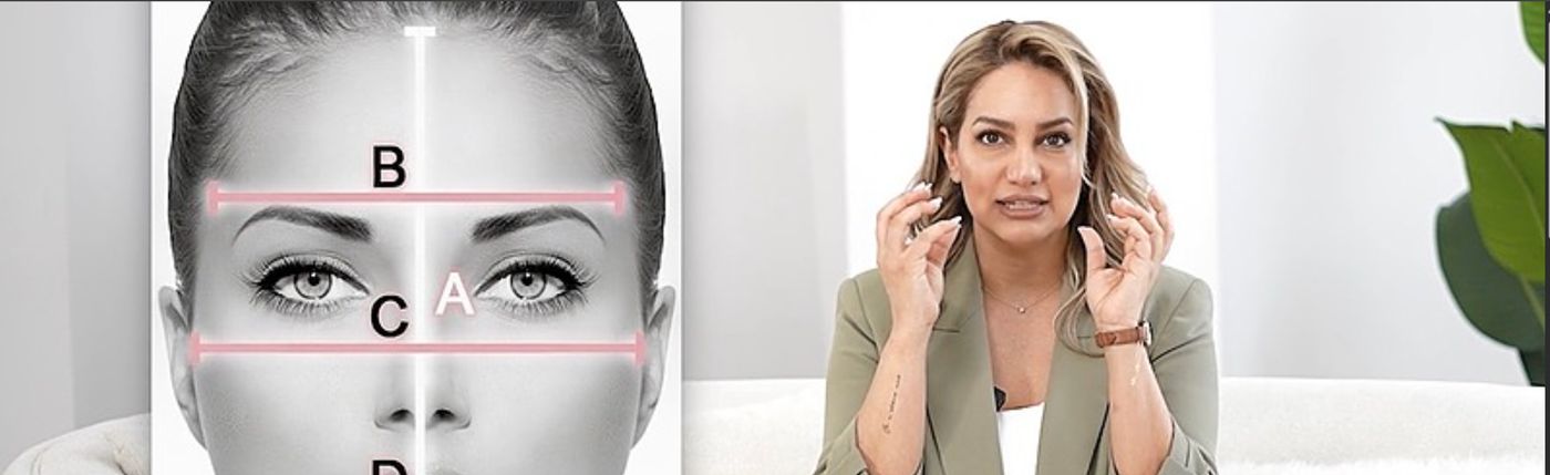 Face shape measurement guide — A, B, C, D reference lines — taught by Negar Ostad